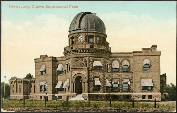 A postcard from around 1905 showing a large stone building with a telescope dome on top of it