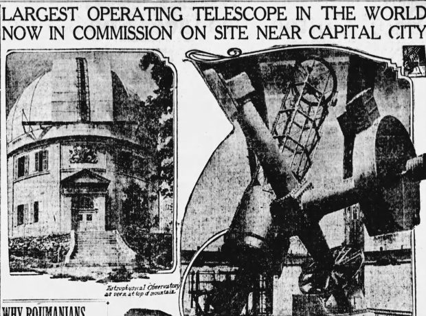 Newspaper article: LARGEST OPERATING TELESCOPE IN THE WORLD NOW IN COMMISSION ON SITE NEAR CAPITAL CITY