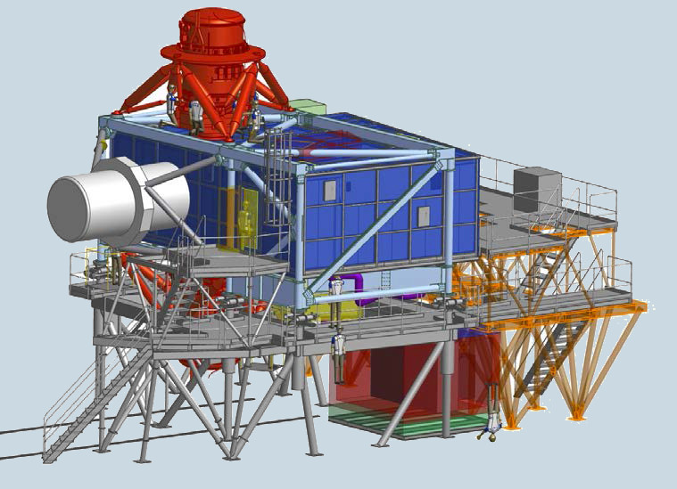 A computer model of a very large scientific instrument that will be built for the 30 metre telescope.