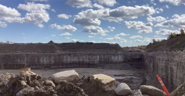 Still image from video of quarry blast