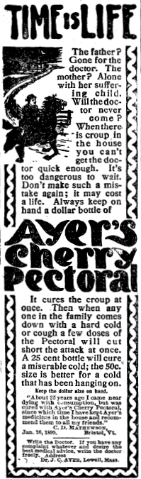 Advertisement in the Almonte Gazette for Ayer's Cherry Pectoral.