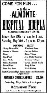 Advertisement for the Almonte Hospital Hoopla in the Almonte Gazette.