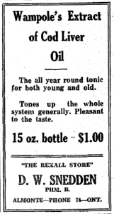 Advertisement in the Almonte Gazette for Wampole's Cod Liver Oil.