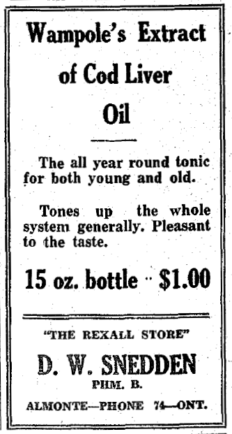 Advertisement in the Almonte Gazette for Wampole's Cod Liver Oil.