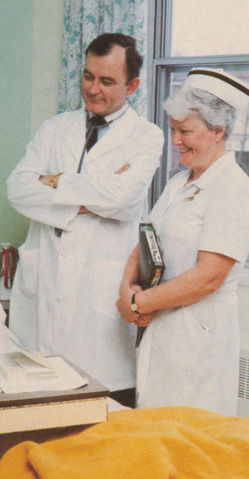 Nurse Helen Grace standing with Dr. Frank Murphy at Almonte General Hospital.