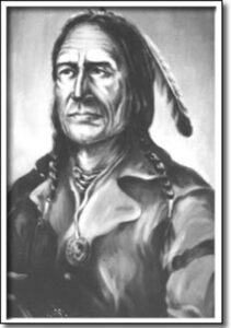 Black and white portrait of a Saulteaux Chief.