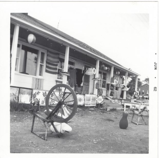 Black-and-white photo of a craft stand on the side of Route 138.