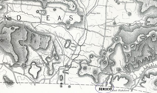 Jerico Road can be seen at the bottom of the map, along the border near East Richford.