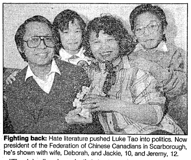 Photo in the Toronto Star shows a family smiling