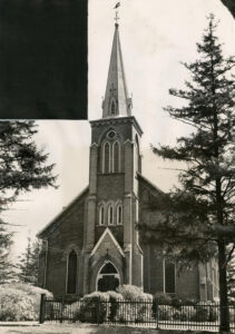 A black and white photograph from the Toronto Star newspaper showing the frontage of the Knox United Church on Midland and Sheppard Avenue East in Scarborough.