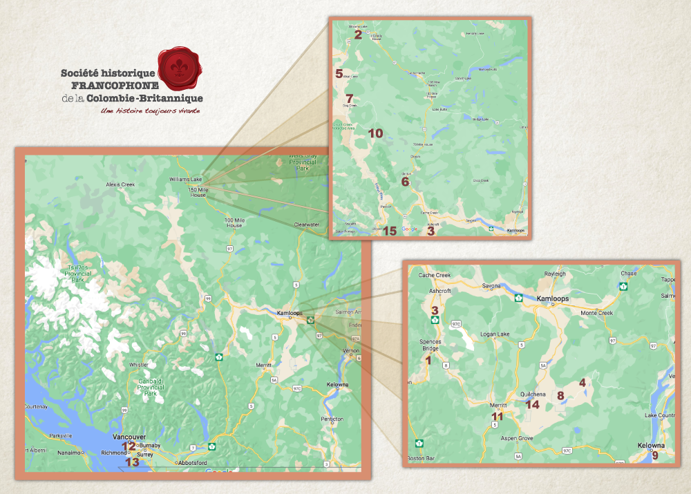 Map of southern BC with two closeup maps