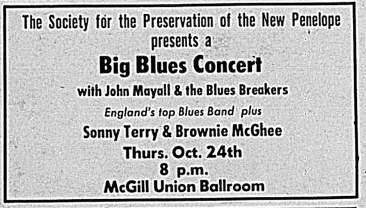 A black and white newspaper advertisement for a concert at the McGill Union Ballroom.