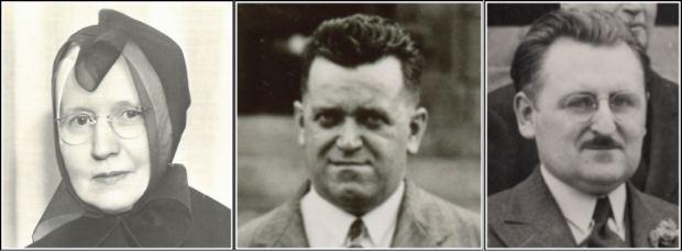 Photomontage of three black-and-white portraits featuring a nun and two men.