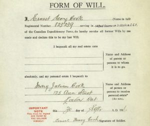 A form filled in handwriting. The title of the form is "Form of Will."