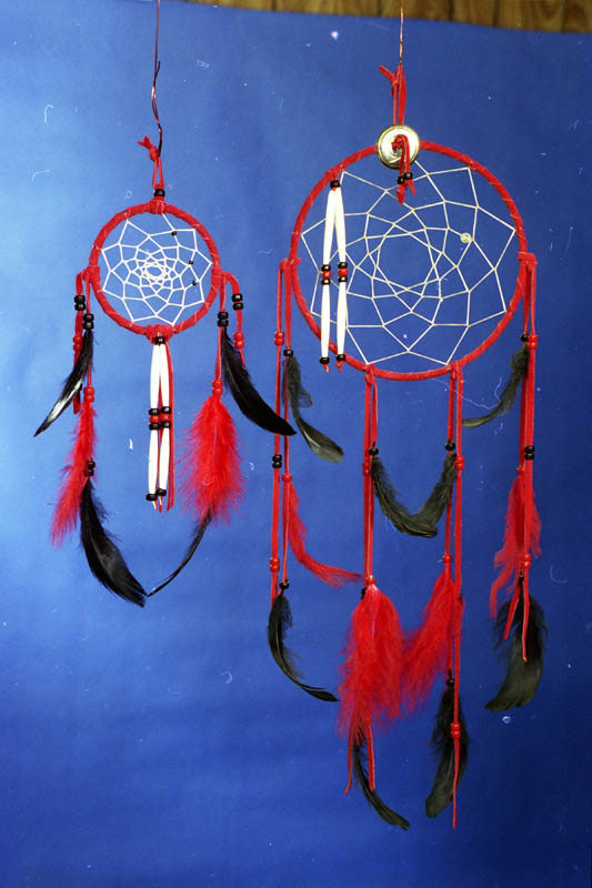 Coloured picture of two handcrafted dream catchers.