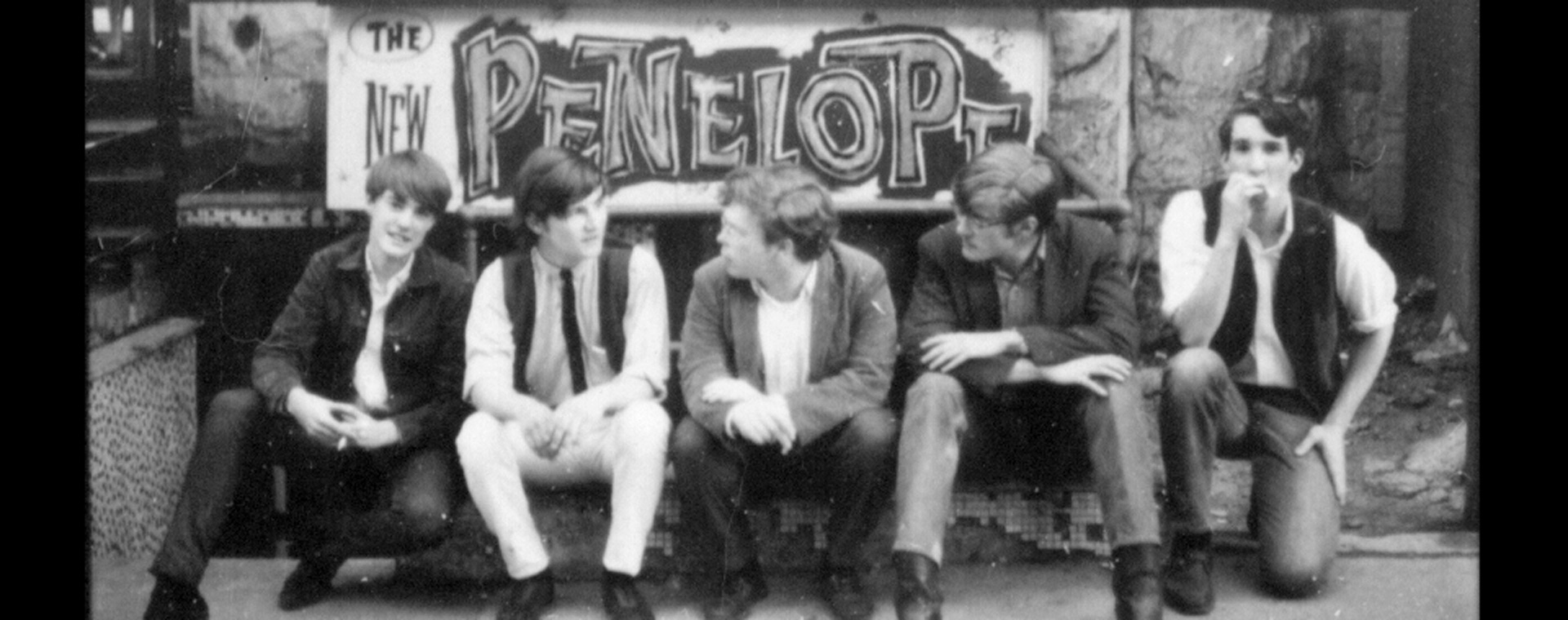 The Sidetrack, popular band in the 60s, posing in front of the New Penelope on Stanley Street. Excerpt of contact sheet.